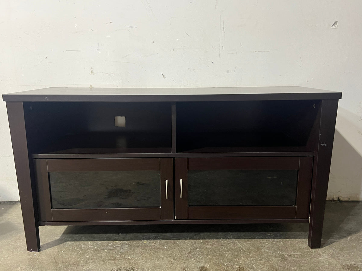 Brown TV Stand - With 2 Glass Doors