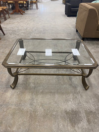 Brass Glass Coffee Table with Braided Base