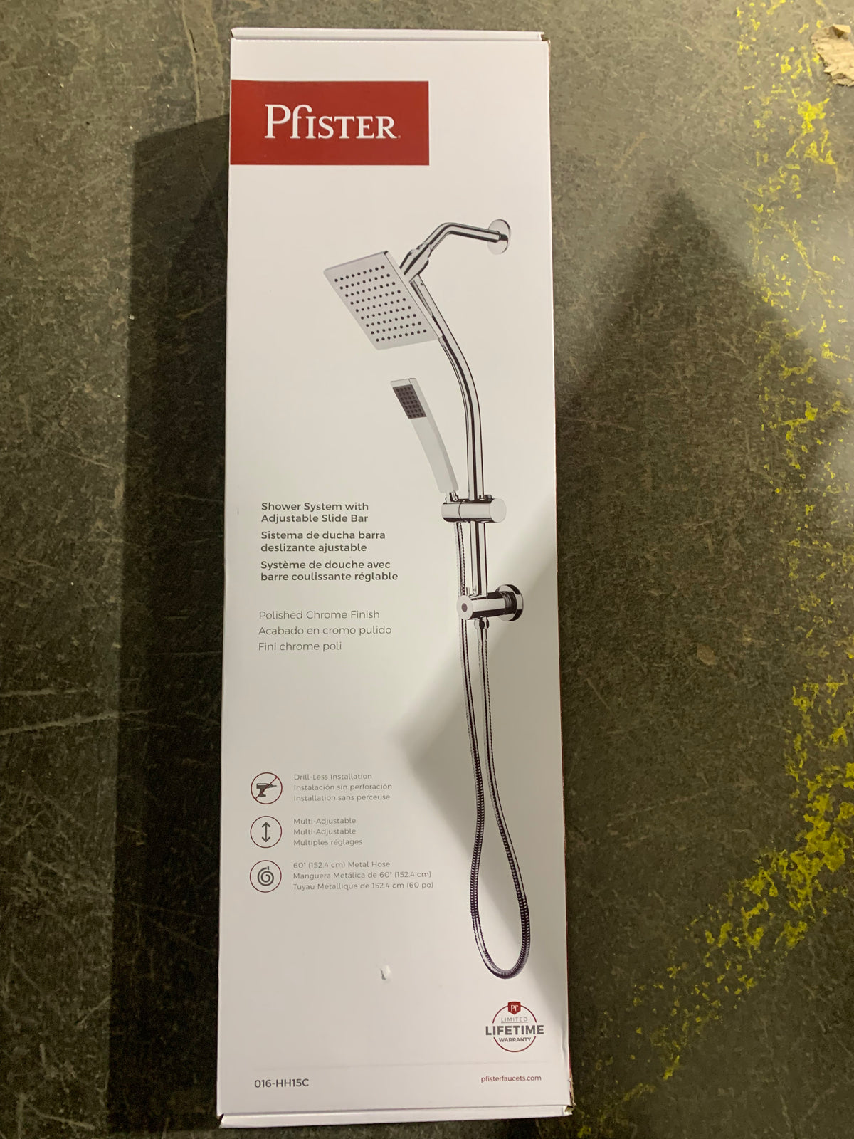 Pfister Modern 6-Inch Square Wall Mount Rain Shower Head with Slide Bar and Hand Shower in Chrome (Hose Incl.)