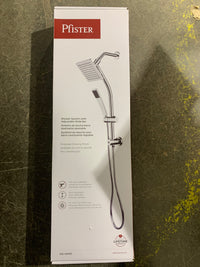 Pfister Modern 6-Inch Square Wall Mount Rain Shower Head with Slide Bar and Hand Shower in Chrome (Hose Incl.)