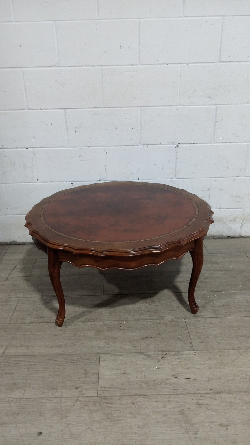 Round Leather -Top Coffee Table