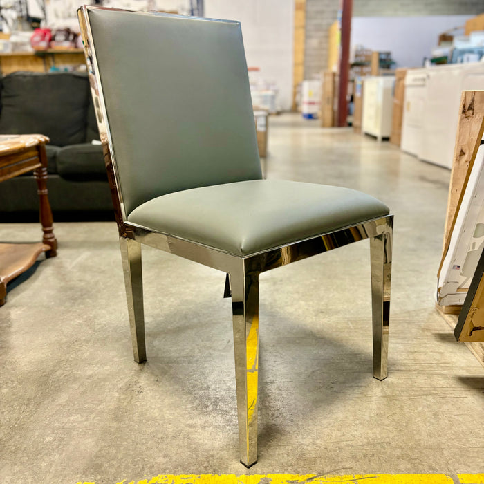 36-Inches High Contemporary Grey Upholstered Chrome Framed Dining Chair