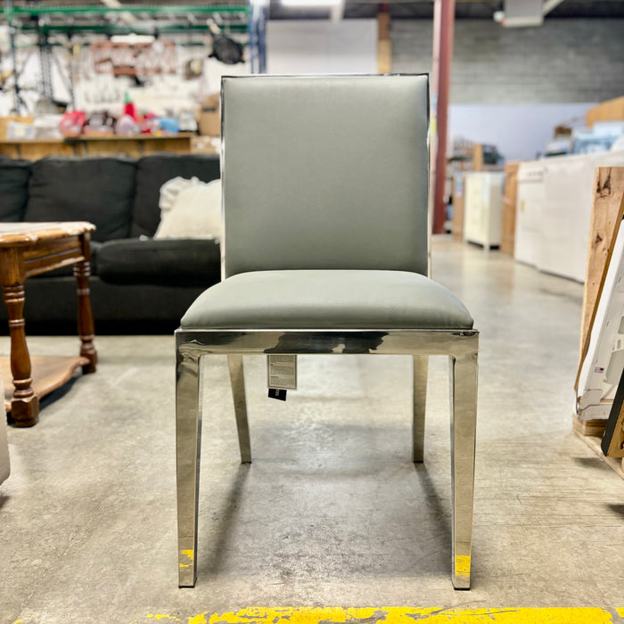 36-Inches High Contemporary Grey Upholstered Chrome Framed Dining Chair