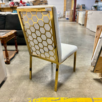 39-inch H Elegant Gold Honeycomb Dining Chair in Grey Fabric