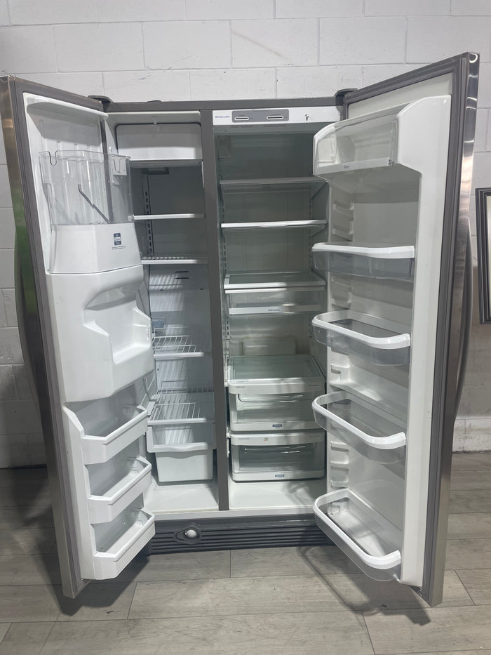 36"W grey kitchen aid fridge