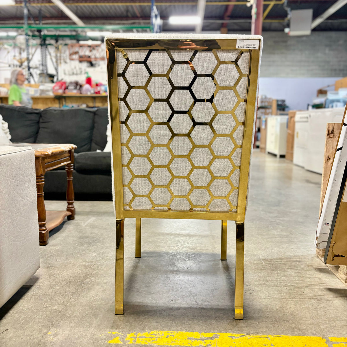 39-inch H Elegant Gold Honeycomb Dining Chair in Grey Fabric