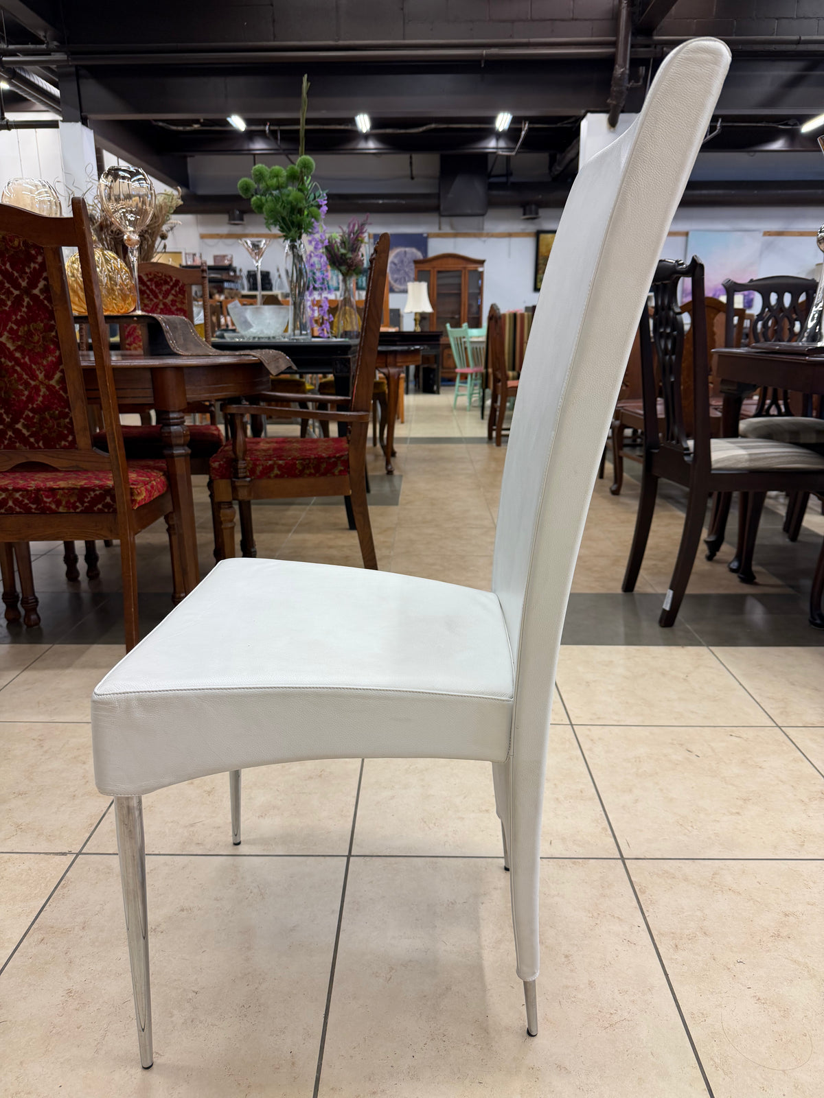 Sleek Modern White Genuine Leather High-Back Dining Chairs (Pair)