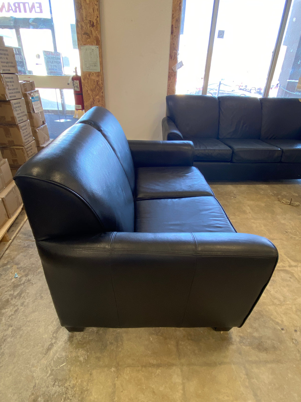 Black Faux Leather Loveseat