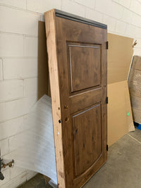 Krosswood Doors 36 in. x 80 in. Rustic Left Hand Knotty Alder Arch Top Provincial Stain Prehung Wood Front Door