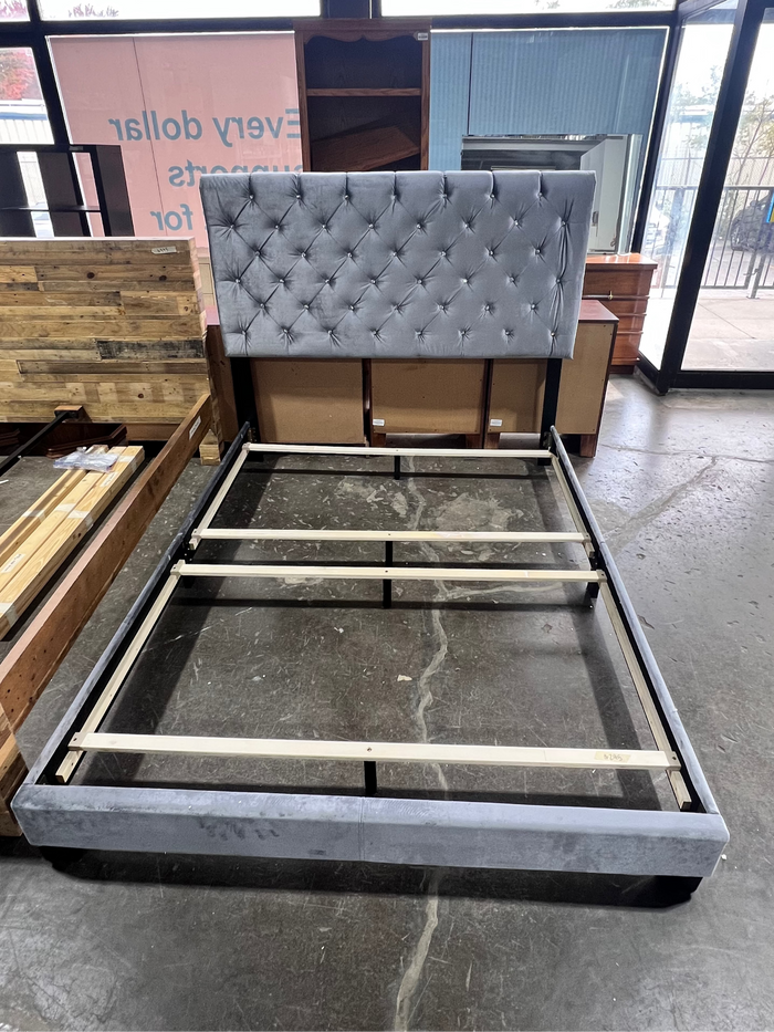 Grey Velvet Tufted Queen Bedframe