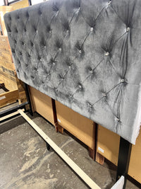 Grey Velvet Tufted Queen Bedframe