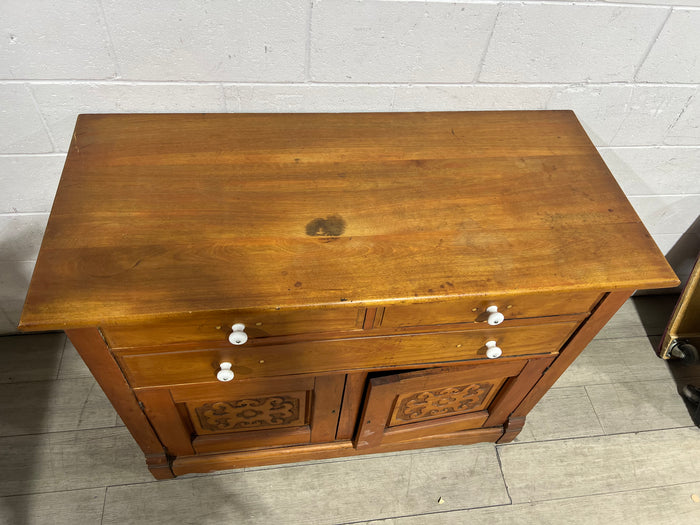 Antique Wood Cabinet - 3 Drawers / 2 Doors