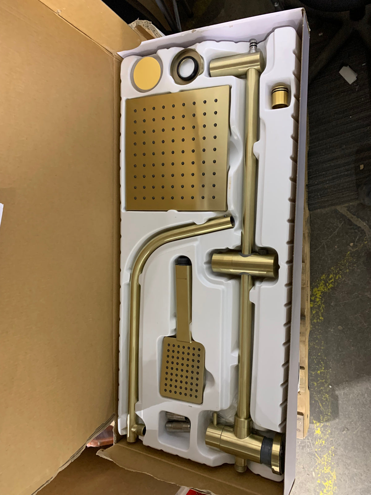Glacier Bay Modern 8-inch 1-Function Wall Mount Rectangle Handshower & Showerhead Kit in Matte Gold