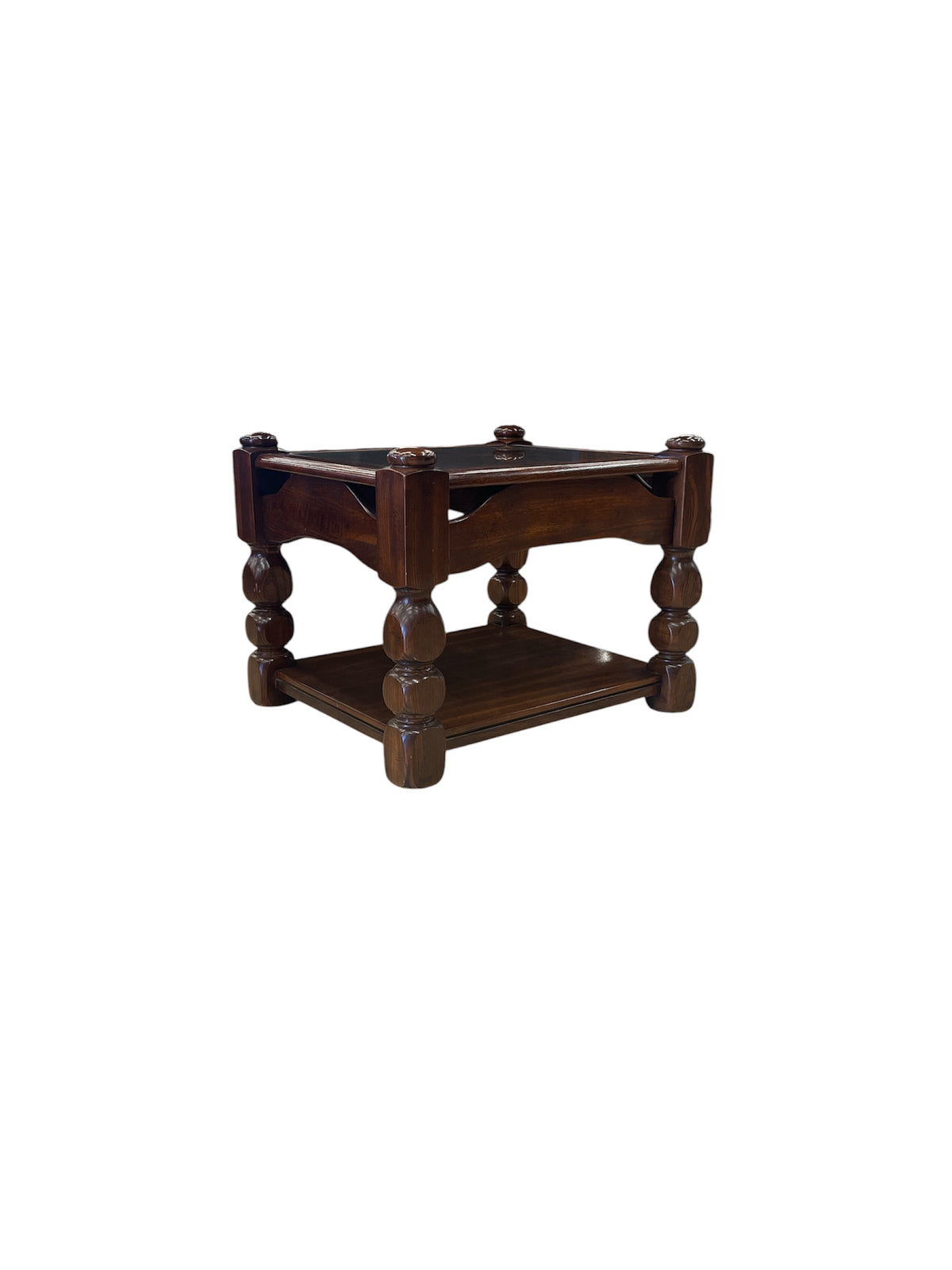 Solid Wood End Table with Glass Insert & Lower Shelf