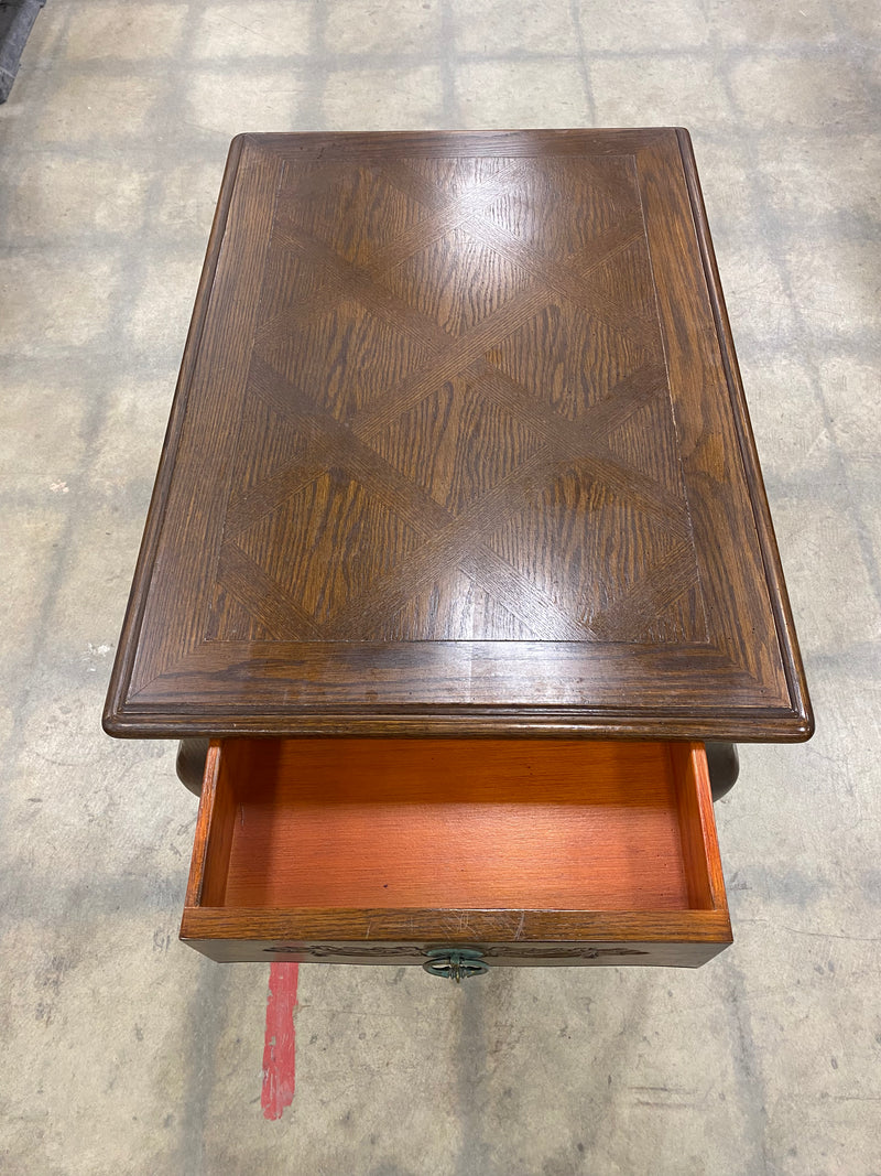 French Provincial Red Oak Single Drawer Side Table