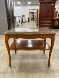 Cherry Wood Queen Anne inspired Side Table with Glass Top