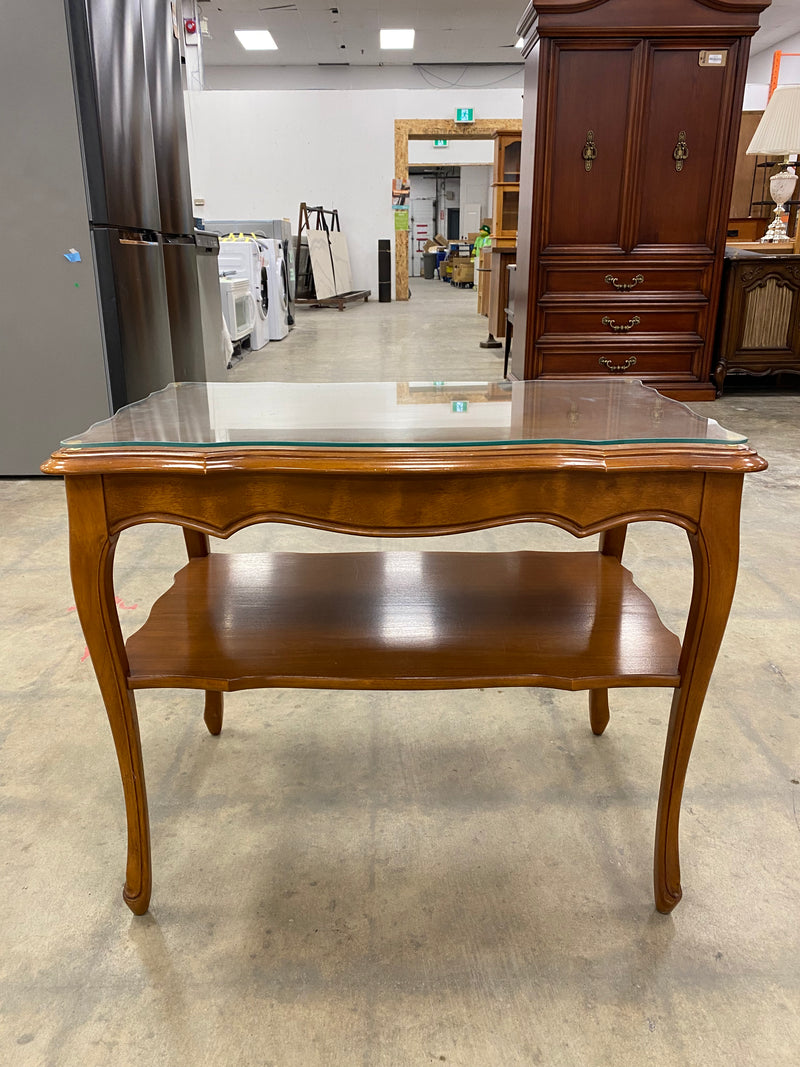 Cherry Wood Queen Anne inspired Side Table with Glass Top