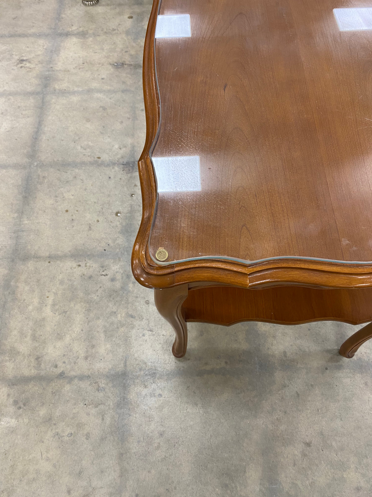 Cherry Wood Queen Anne inspired Side Table with Glass Top