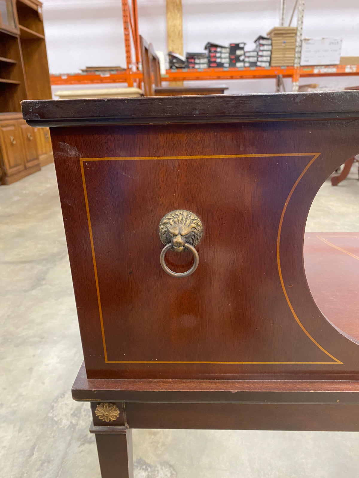 Mahogany Two - Tiered Side Table with Brass Accents