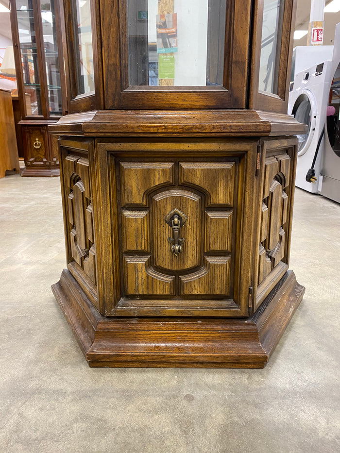 Oak Octagonal Curio Cabinet with Ample Storage