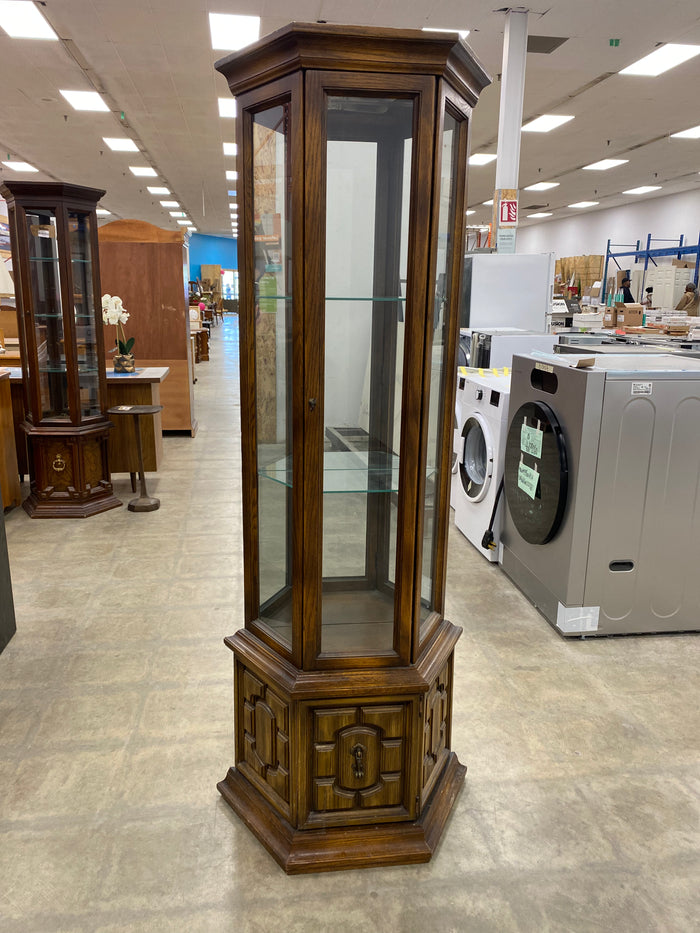 Oak Octagonal Curio Cabinet with Ample Storage