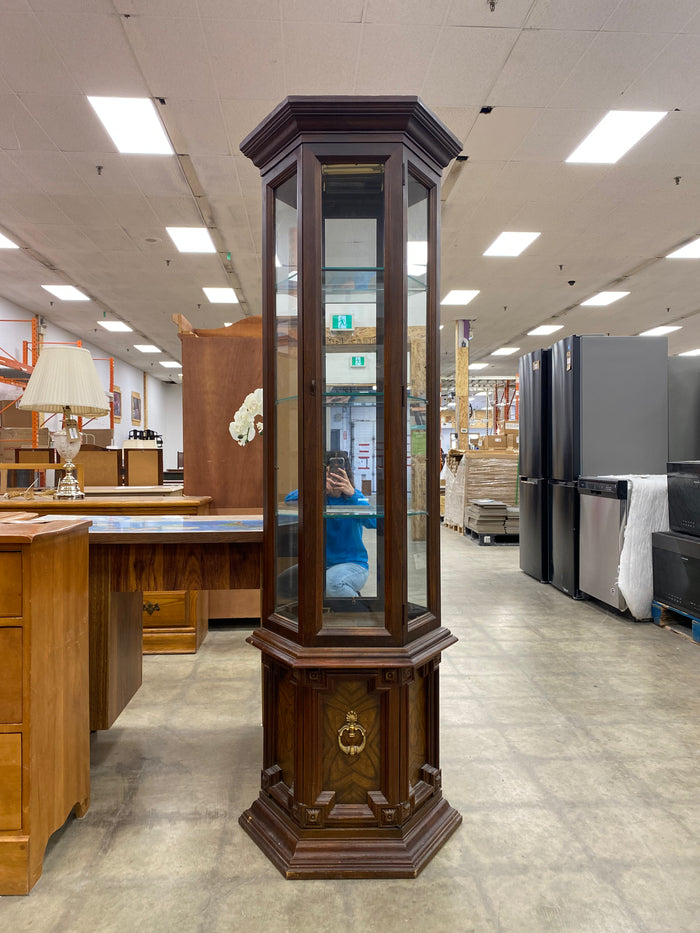 Maple Brown Octagonal Curio Cabinet
