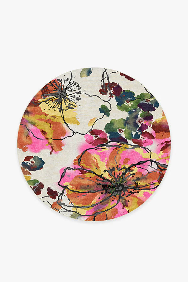 8’ Round Watercolour Floral Multicolour Tufted Rug