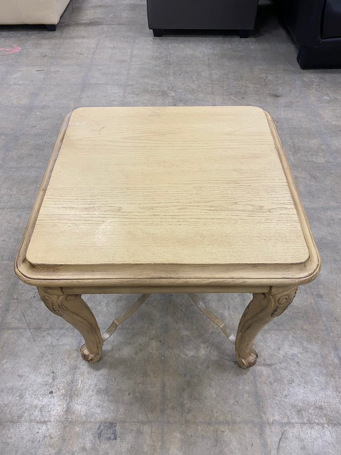 Beige Ornate Side Table with Cabriole Legs