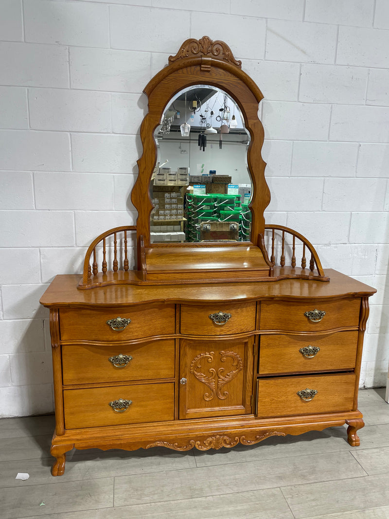 Solid Oak Victorian Style Dresser w/ Mirror