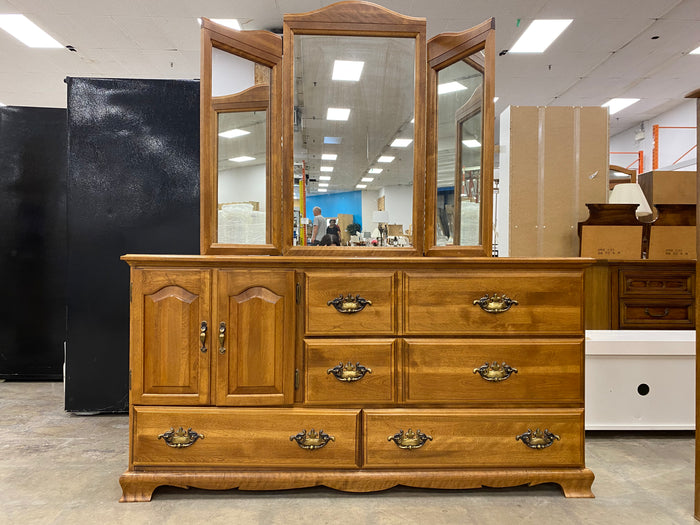Brown Dresser and Matching Folding Mirror