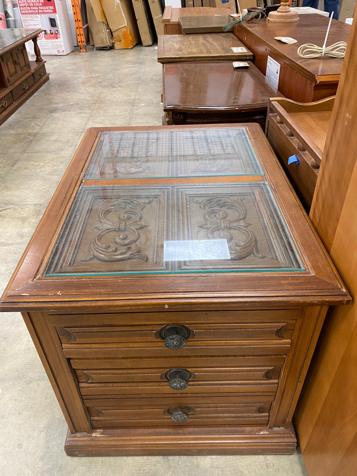Oak Wooden Glass Top End Table