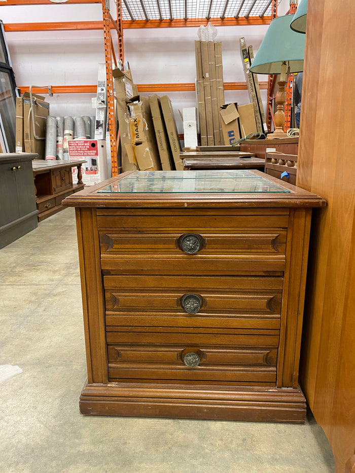 Oak Wooden Glass Top End Table