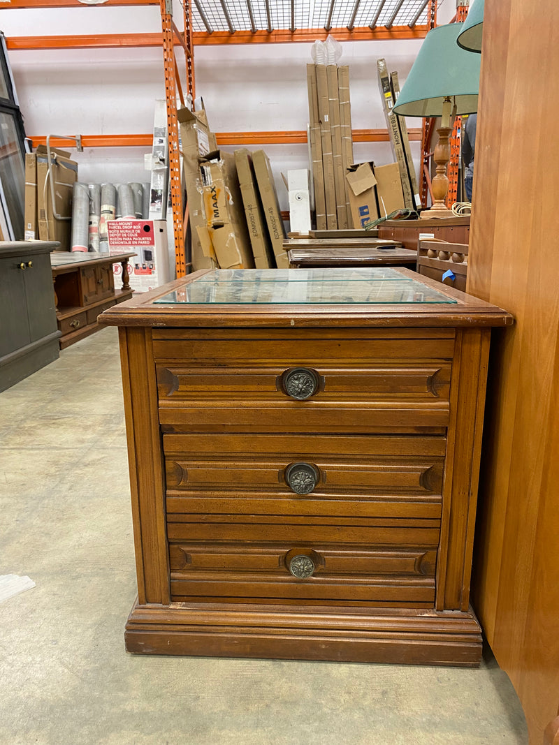Oak Wooden Glass Top End Table