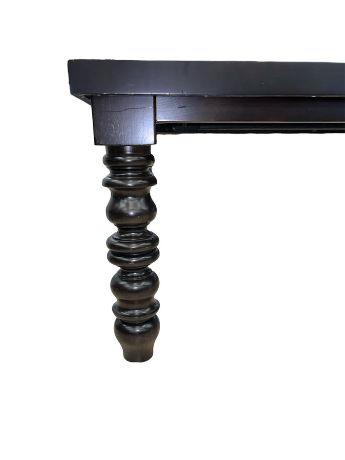 Expandable Black Wood Dining Table with Baluster Style Legs