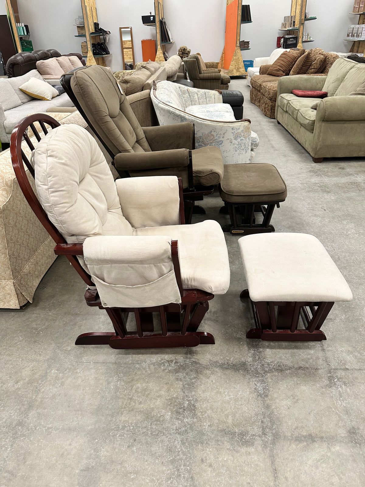 Beige Glider Rocker and Ottoman