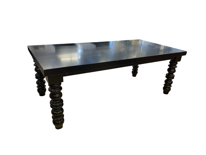Expandable Black Wood Dining Table with Baluster Style Legs