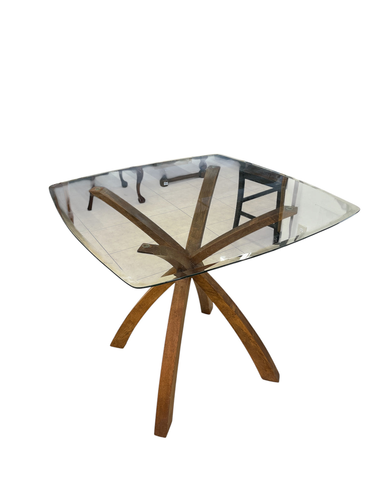 Modern Glass Top Dining Table with Sculptural Base