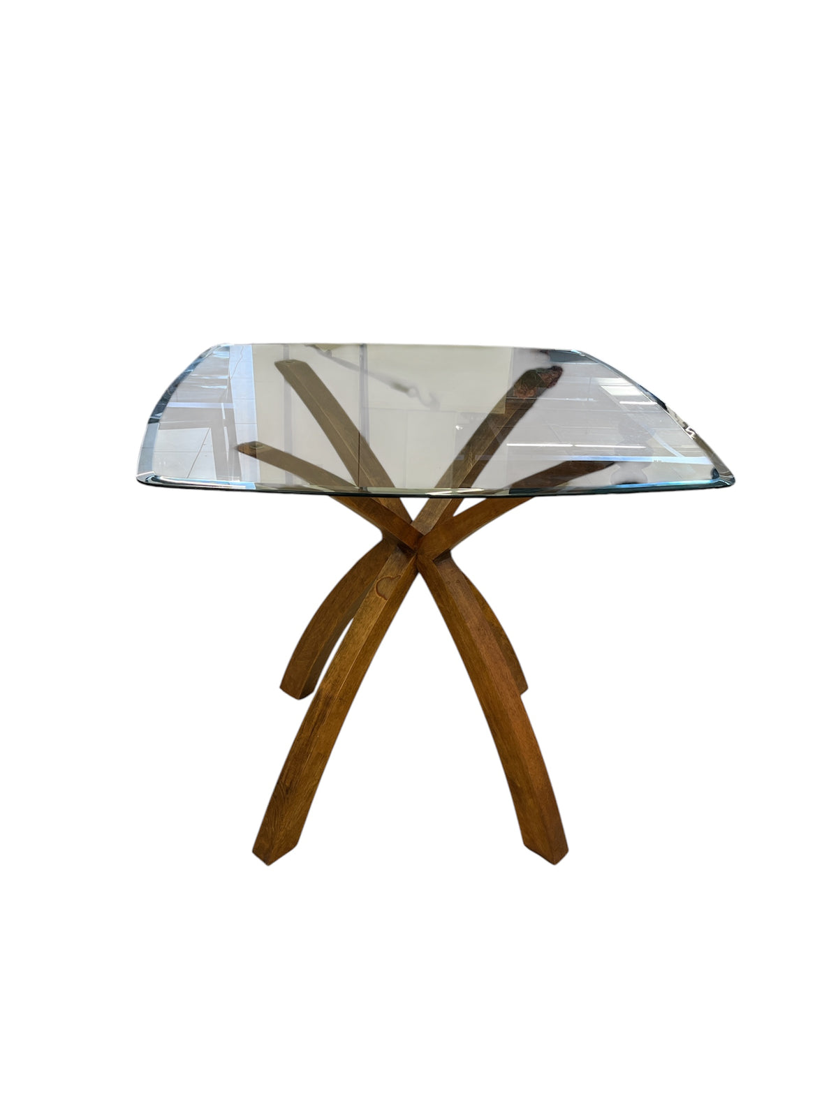 Modern Glass Top Dining Table with Sculptural Base