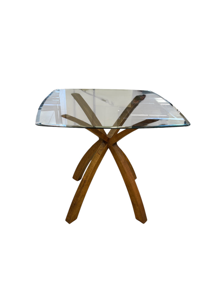 Modern Glass Top Dining Table with Sculptural Base