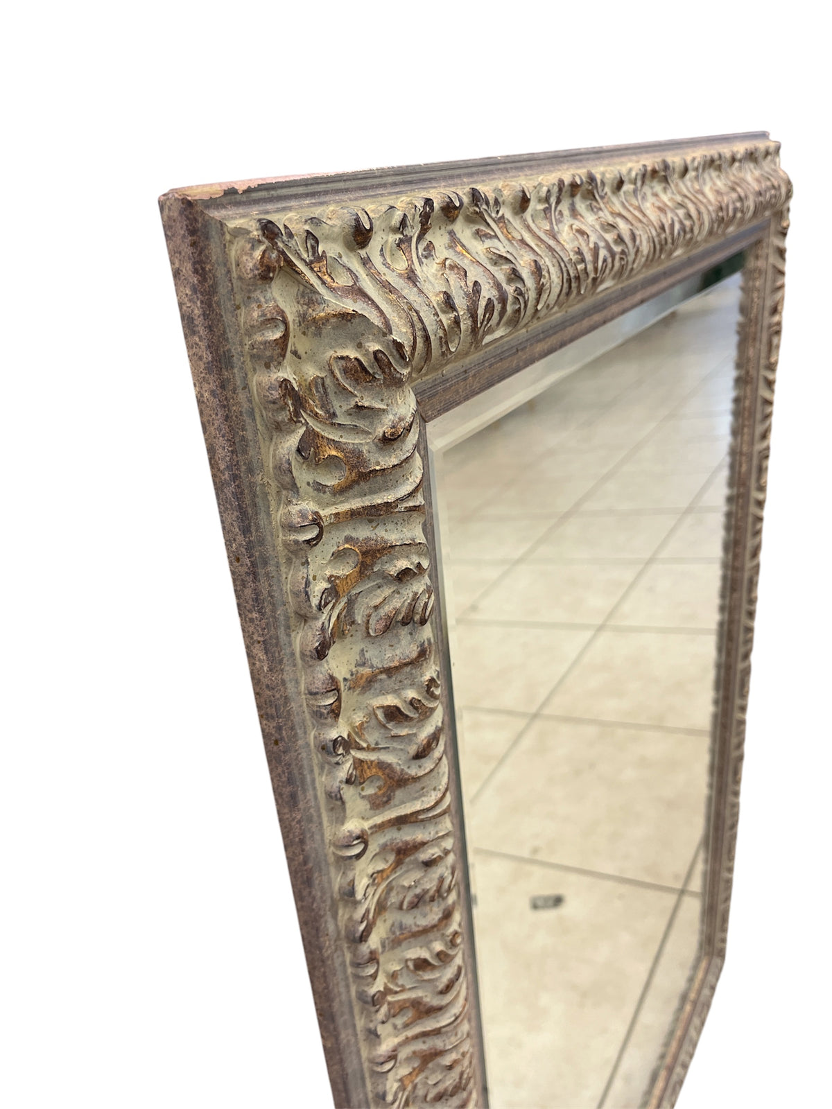 Ornate Cream Tone Distressed Framed Mirror