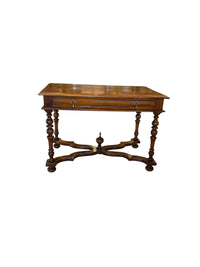 Walnut Accent Table with Turned Legs & Drawer