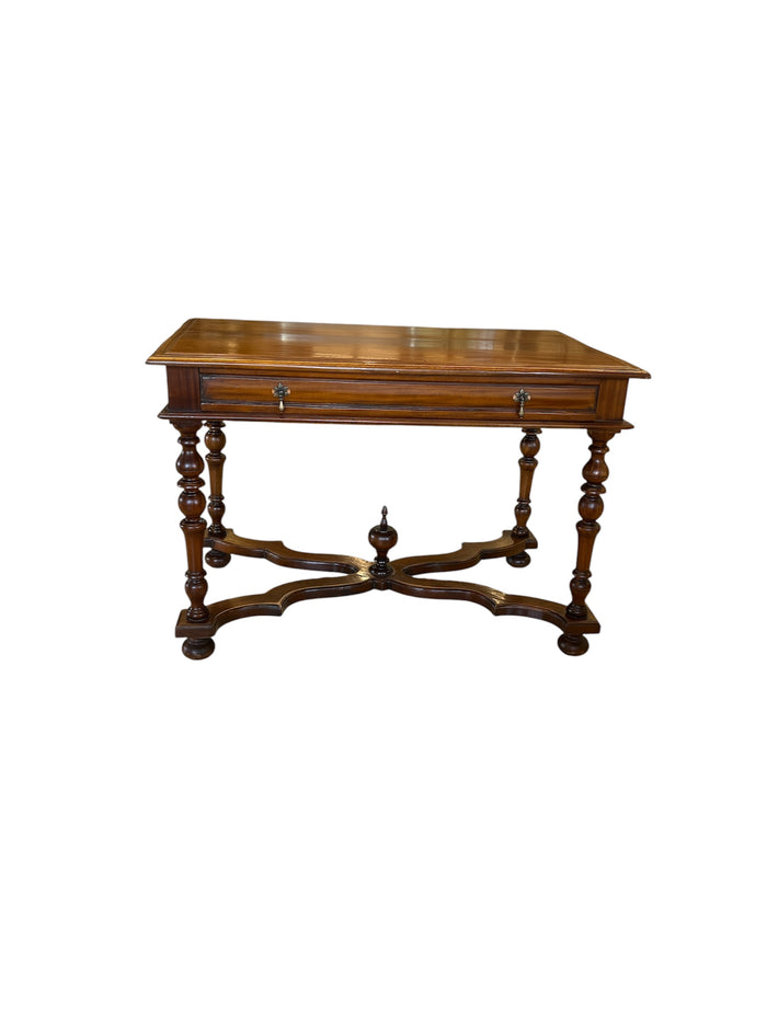 Walnut Accent Table with Turned Legs & Drawer