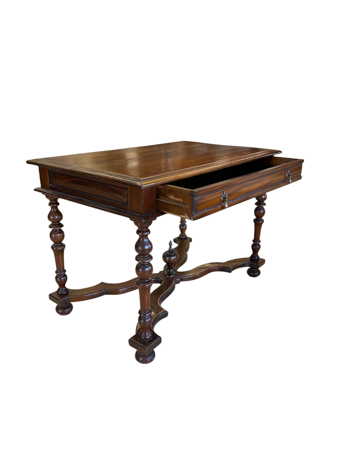 Walnut Accent Table with Turned Legs & Drawer
