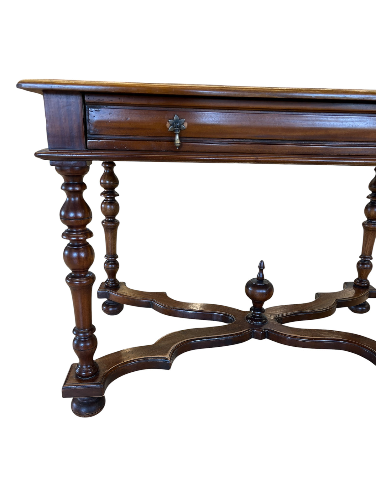 Walnut Accent Table with Turned Legs & Drawer