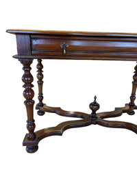 Walnut Accent Table with Turned Legs & Drawer