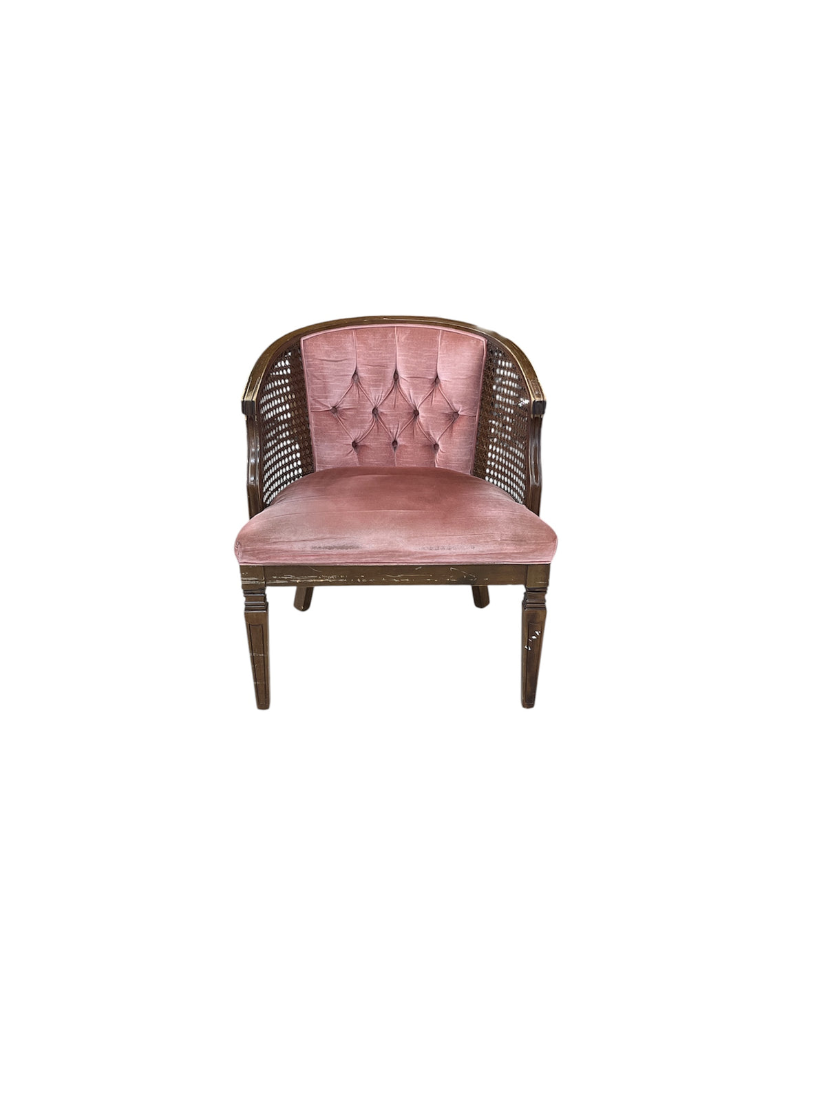Pink Tub Chair with Rattan Sides