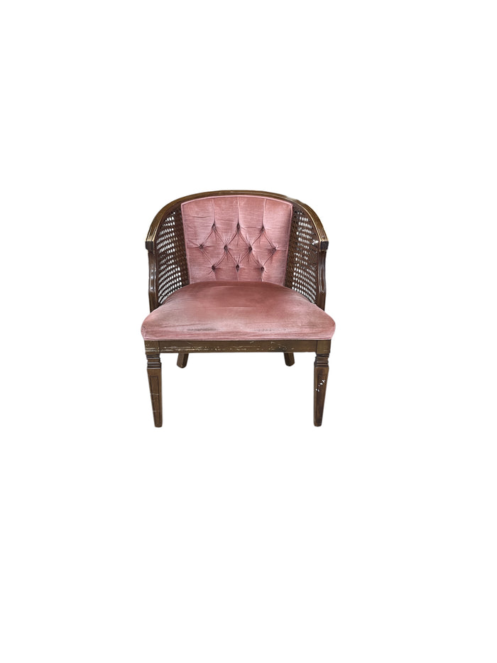 Pink Tub Chair with Rattan Sides