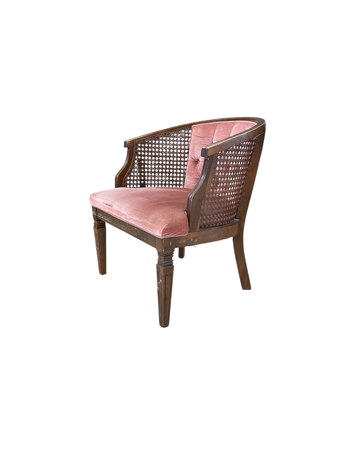 Pink Tub Chair with Rattan Sides