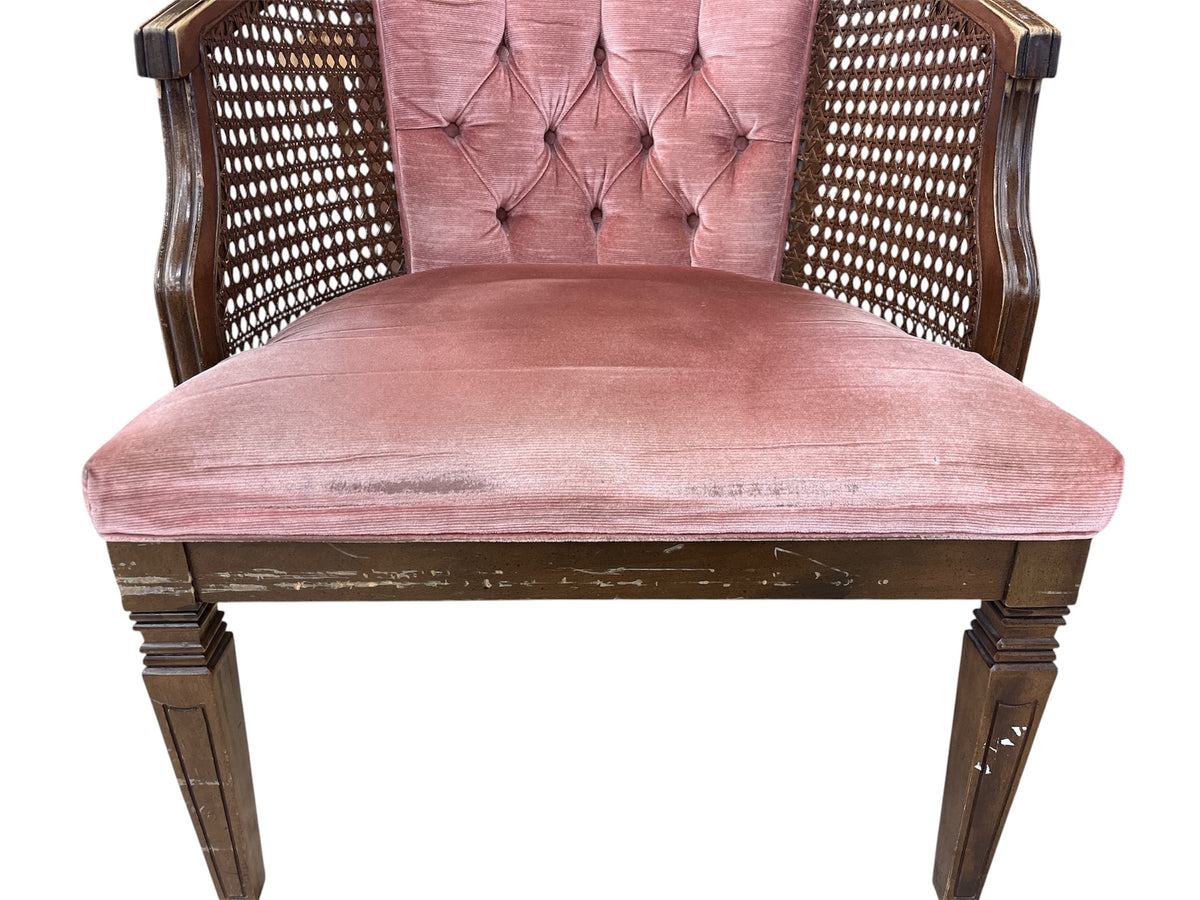 Pink Tub Chair with Rattan Sides