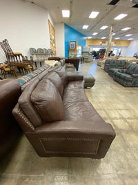 Brown Leather Sofa with Nail Head Trim